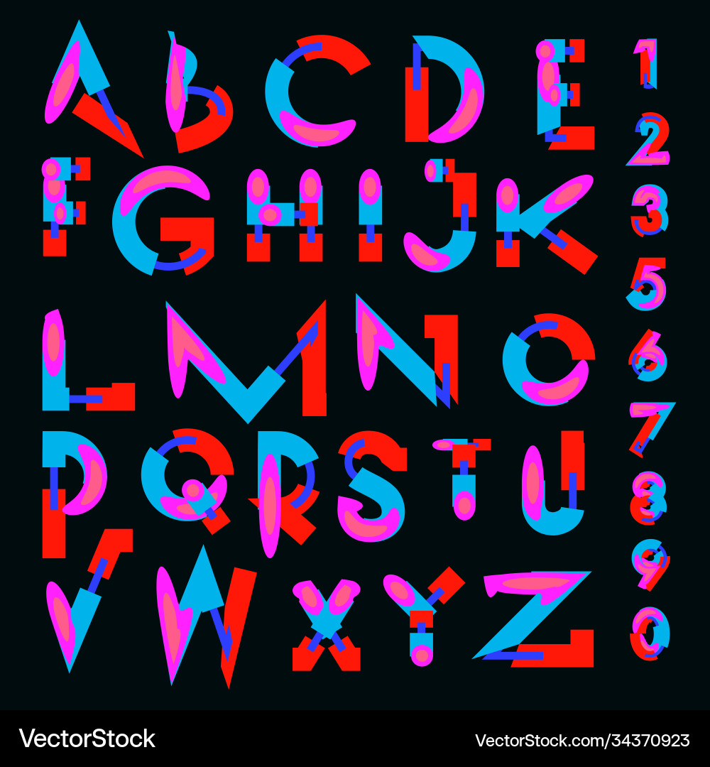 Abstract colorful font and alphabet vector image
