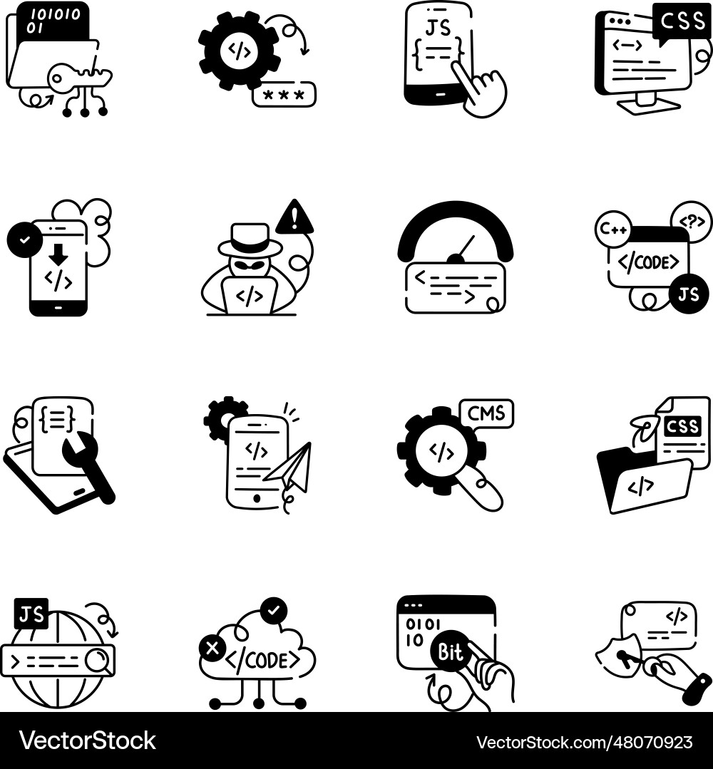 Collection of coding hand drawn icons Vector Image