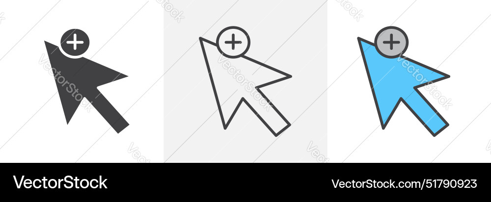 Cursor plus icon set computer click arrow symbol Vector Image