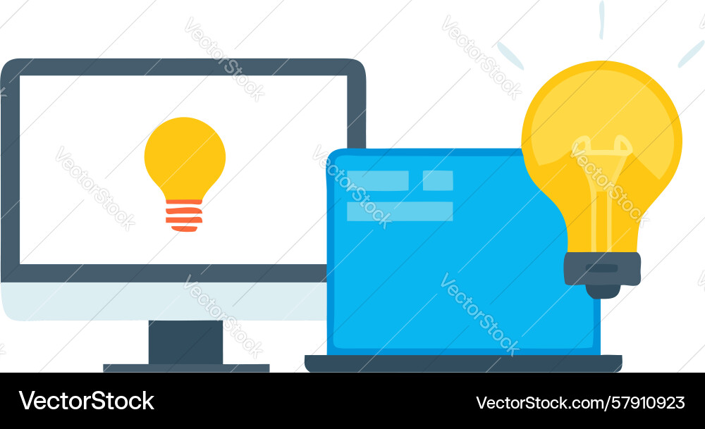 Desktop computer with idea digital brainstorming Vector Image