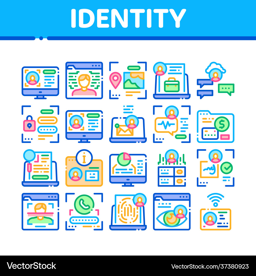 Digital identity user collection icons set Digital identity user collection icons set vector image