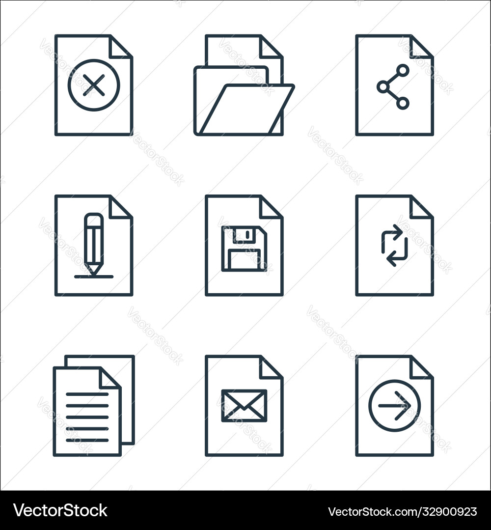 File and document outline line icons linear set File and document outline line icons linear set vector image