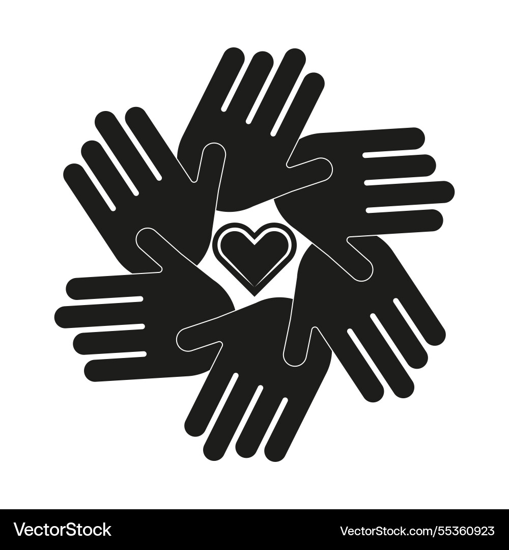 Hands icon heart connection symbol unity support vector image