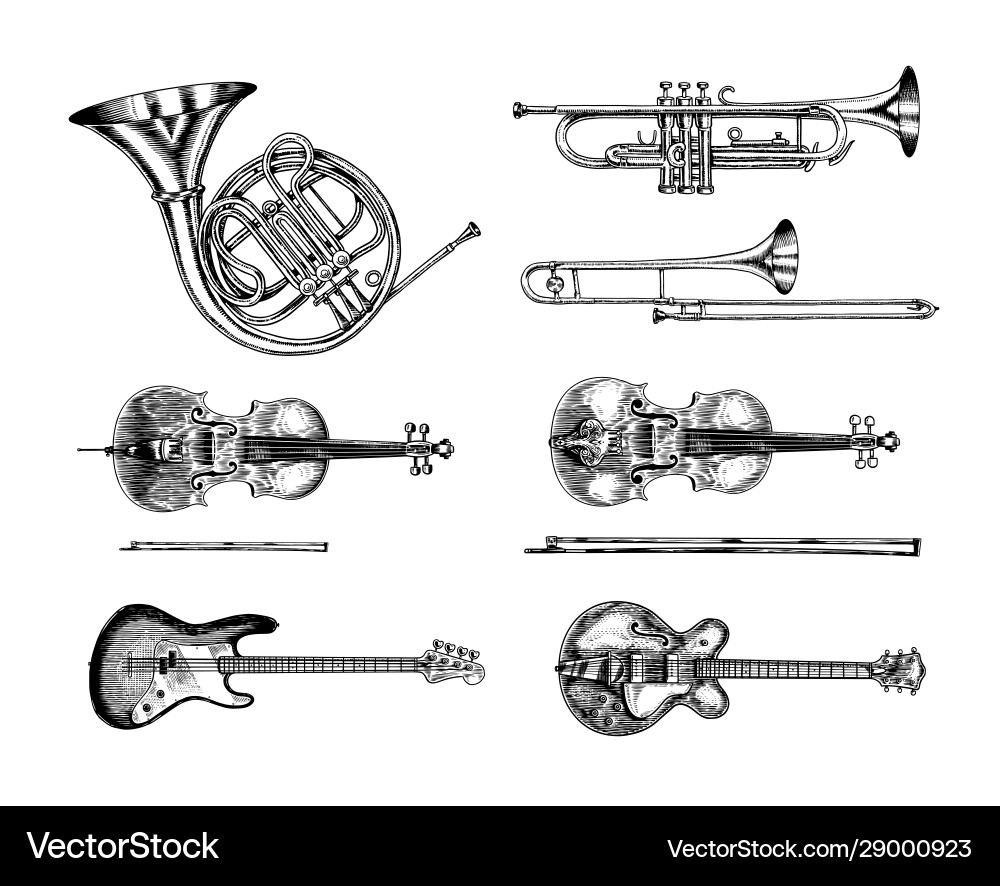 Jazz classical wind and stringed instruments set Jazz classical wind and stringed instruments set vector image
