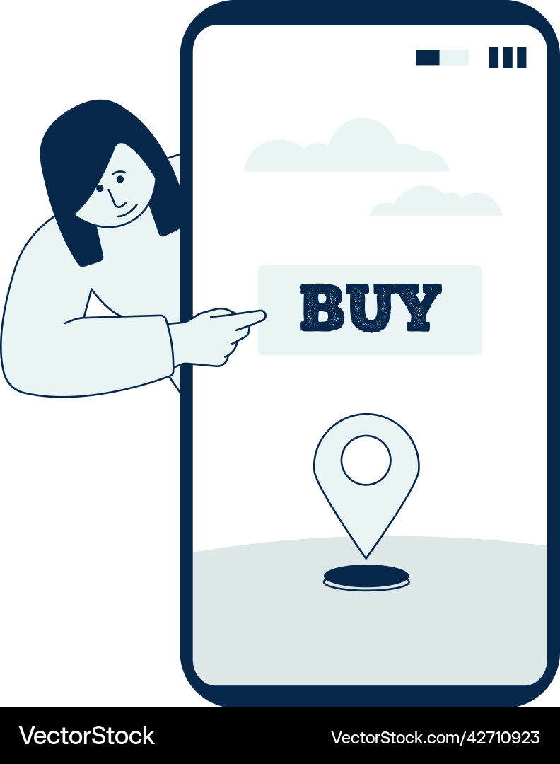 Mobile app with buy button on screen ecommerce Mobile app with buy button on screen ecommerce vector image
