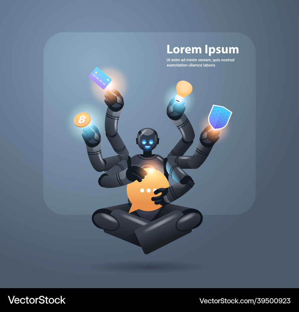 Modern robot with many hands multitasking robotic Modern robot with many hands multitasking robotic vector image