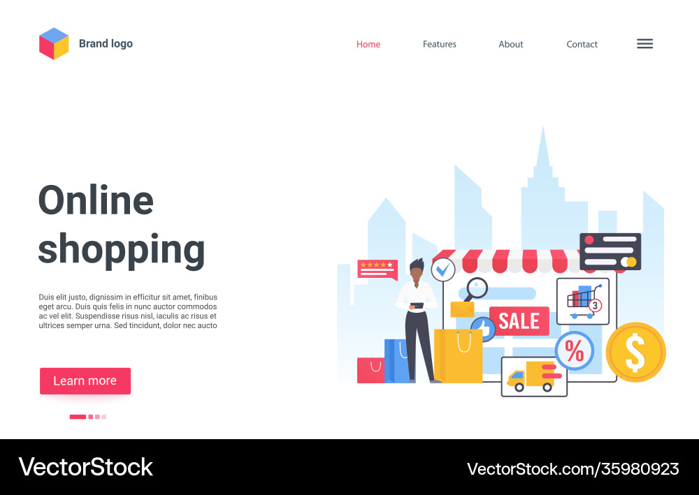 Online Shopping Service Landing Seite Kunden Vektorbild