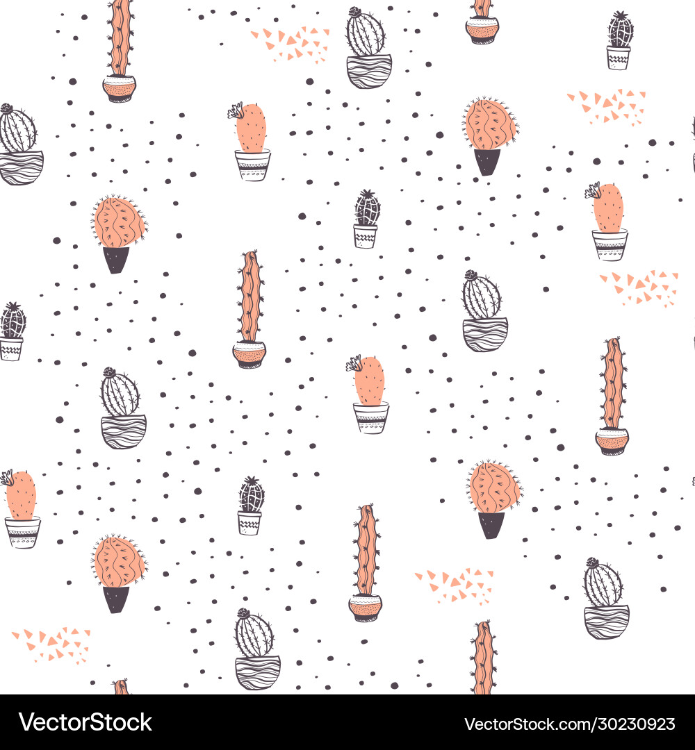 Seamless pattern with cactus in pots and dots Seamless pattern with cactus in pots and dots vector image