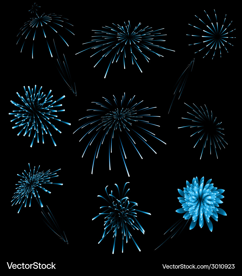 Set different fireworks on dark background Vector Image