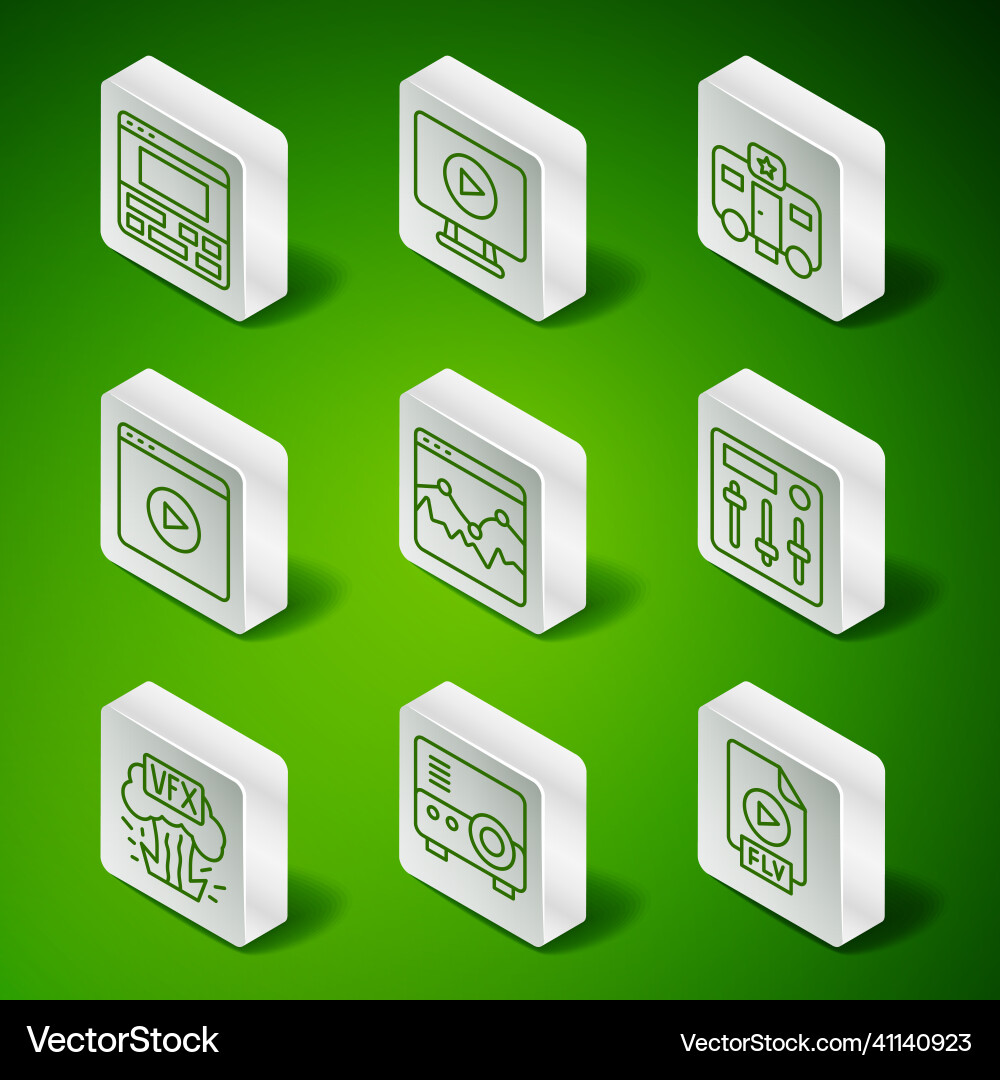 Set line flv file document media projector video Set line flv file document media projector video vector image