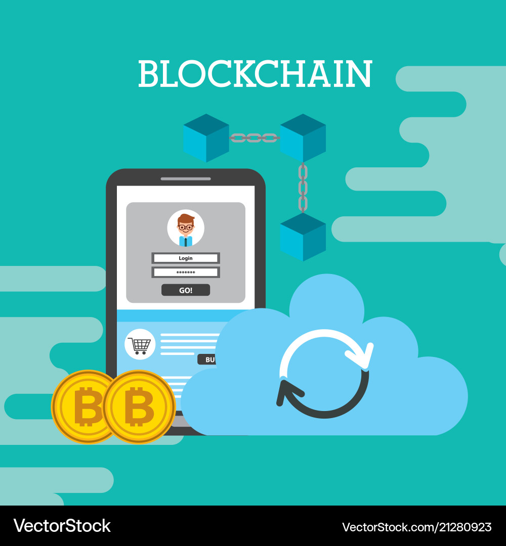Smartphone cloud reload bitcoin blockchain vector image