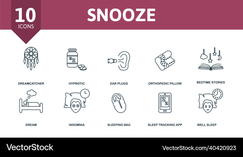 Snooze icon set collection of simple elements vector image