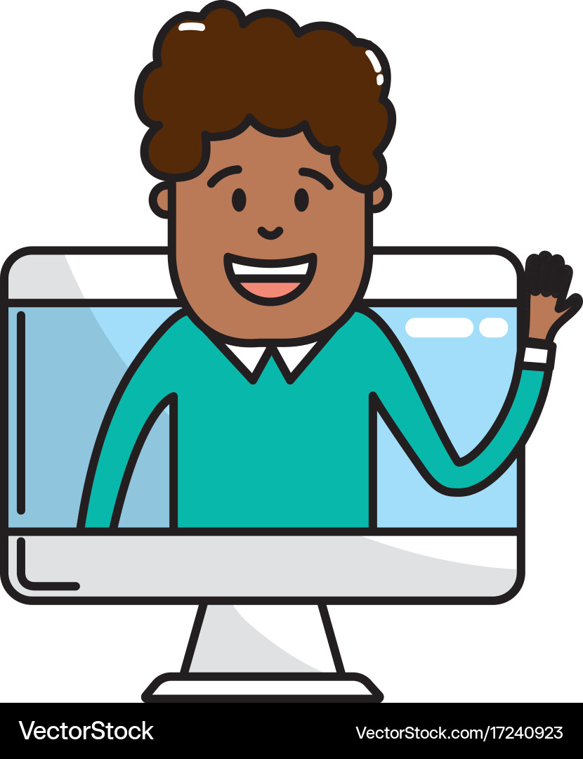 Technology computer with man inside Vector Image