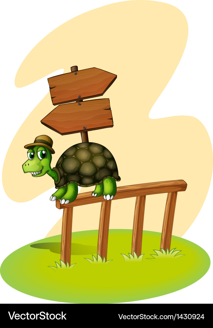 A turtle above the fence with an empty arrowboards Vector Image