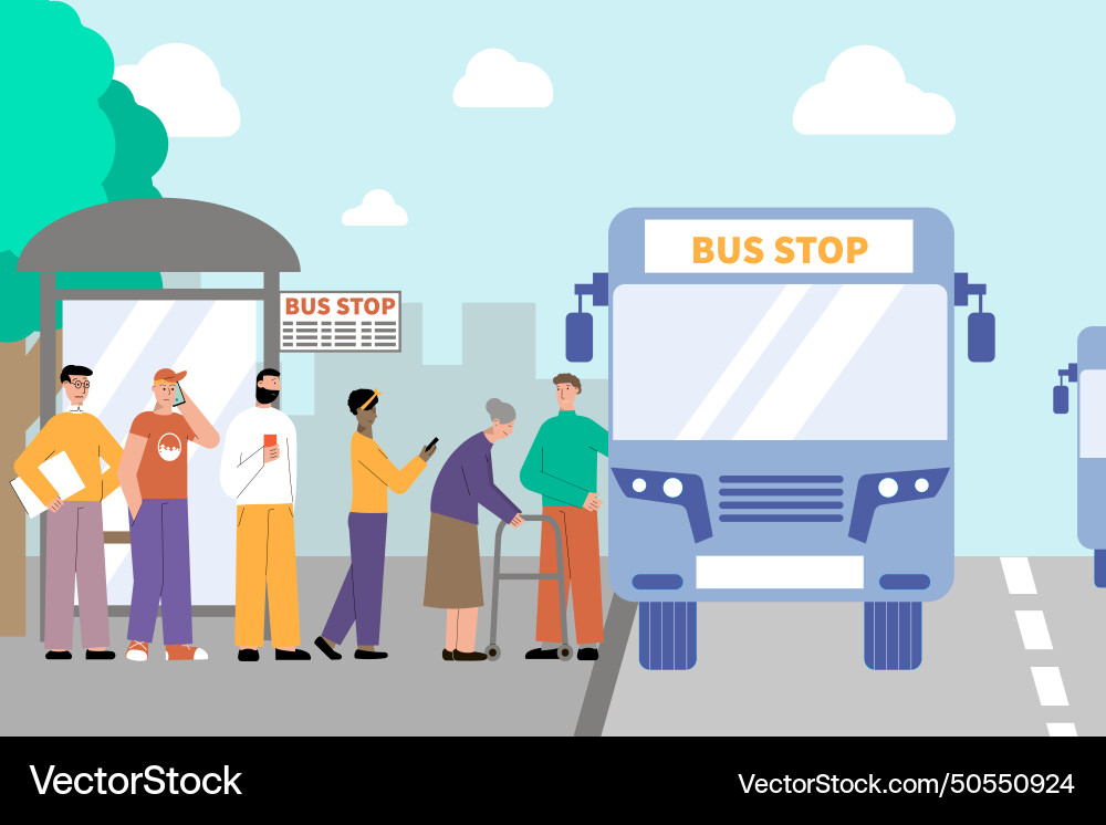 Bus stop queue composition Bus stop queue composition vector image