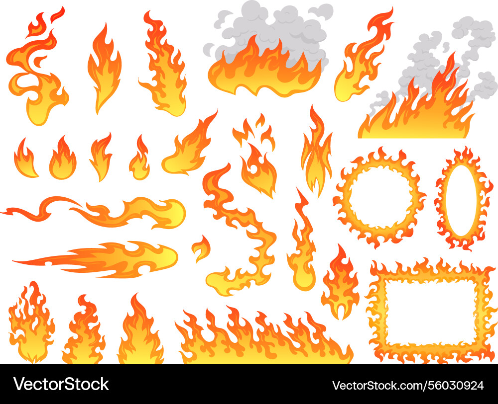 Cartoon fire flames set comic burn flame shapes Cartoon fire flames set comic burn flame shapes vector image