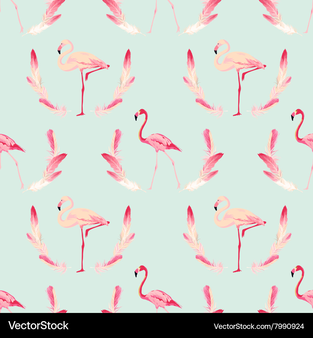 Flamingo bird background retro seamless pattern vector image