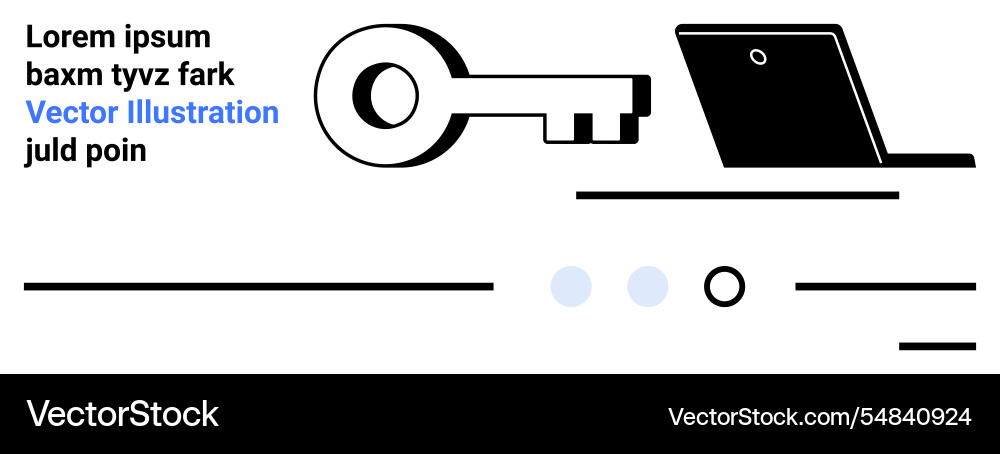 Key and computer with lines dots indicating Key and computer with lines dots indicating vector image