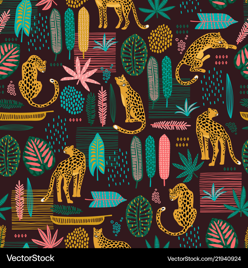 Seamless pattern with leopards and abstract Seamless pattern with leopards and abstract vector image