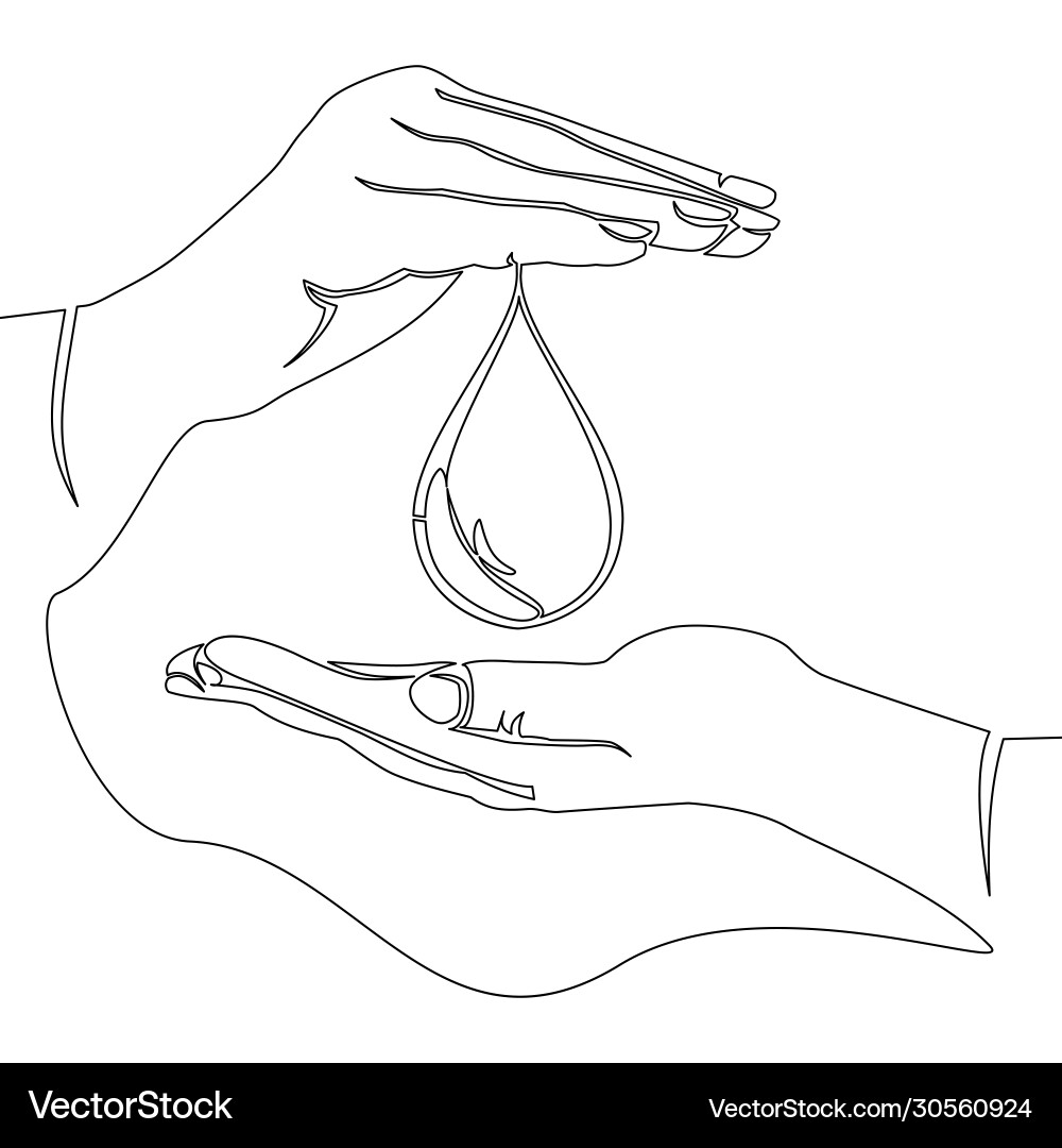 Water Drop Between Hands - Single Line Vector Image