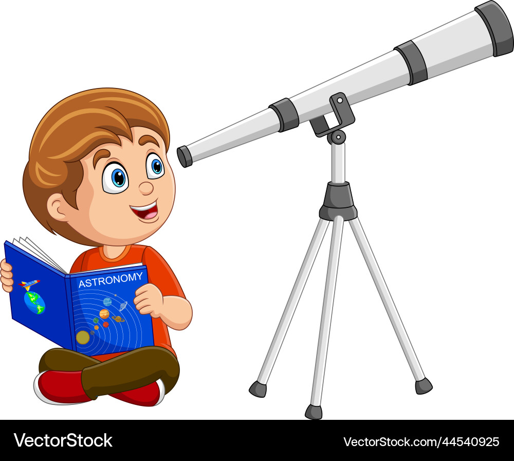 Boy Using Telescope to Observe the Sky vector image