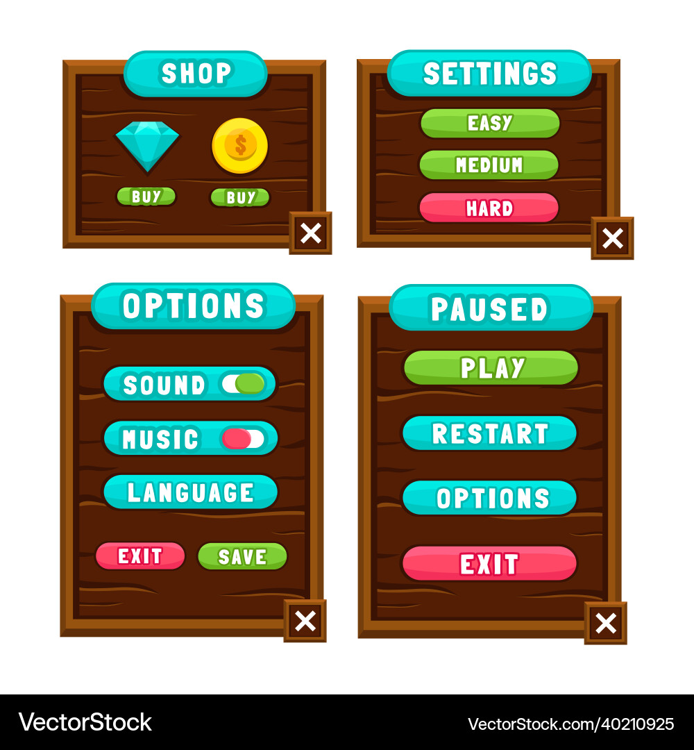 Complete set of level button game pop-up icon Complete set of level button game pop-up icon vector image