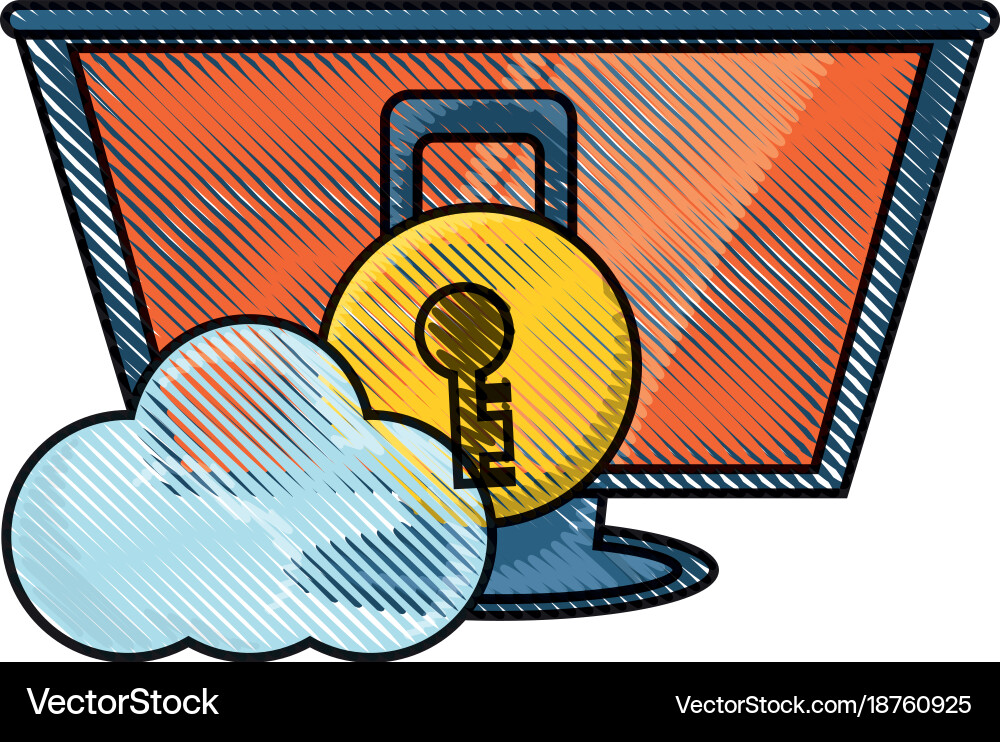 Computer with padlock and cloud icon vector image