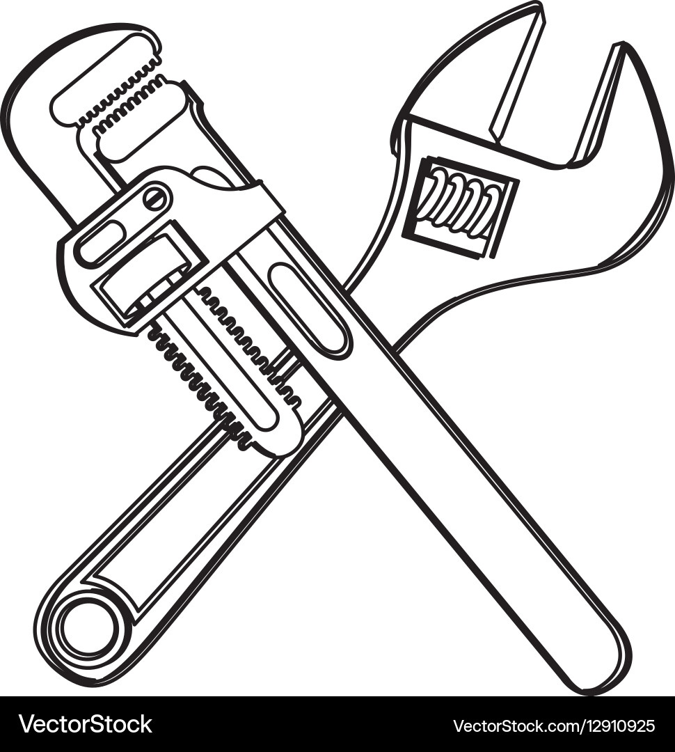 Crossed Wrenches - Monochrome Vector Image