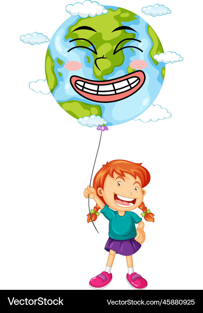 Earth day logo concept with a girl holding balloon Earth day logo concept with a girl holding balloon vector image