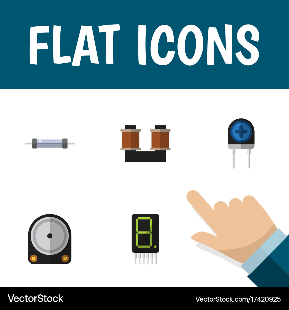 Flat icon device set of resistor transducer hdd vector image
