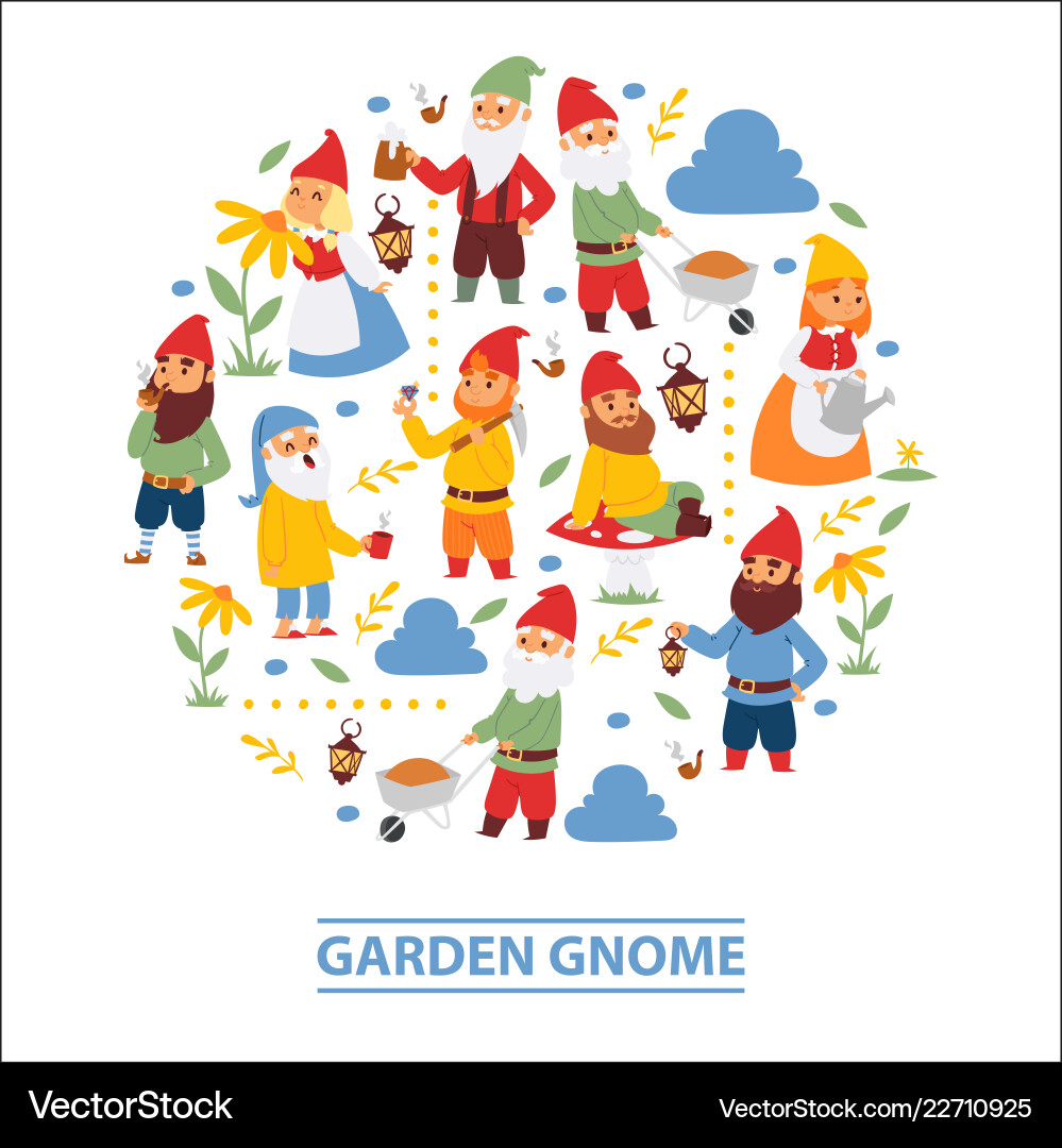 Garden gnome beard dwarf characters wallpaper Garden gnome beard dwarf characters wallpaper vector image