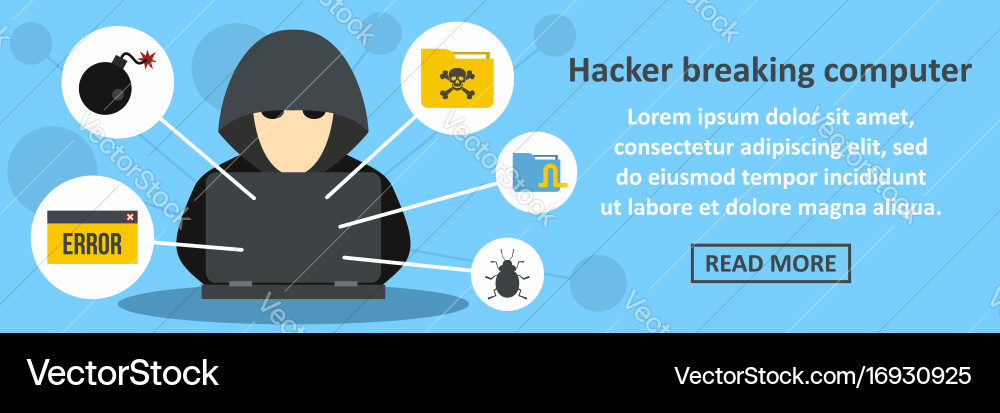 Hacker breaking computer banner horizontal concept vector image