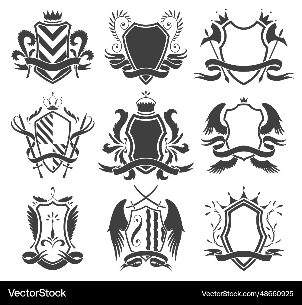 Knight shields heraldic icon set vintage Knight shields heraldic icon set vintage vector image