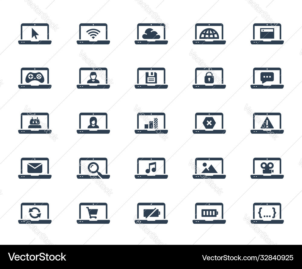 Laptop related icon set in glyph style Laptop related icon set in glyph style vector image
