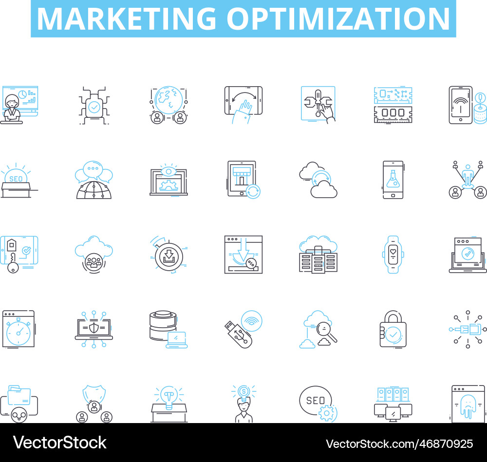 Marketing optimization linear icons set analytics Marketing optimization linear icons set analytics vector image