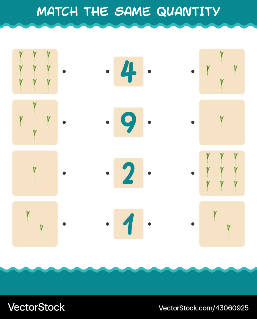 Match the same quantity of spring onion counting Match the same quantity of spring onion counting Vector Image