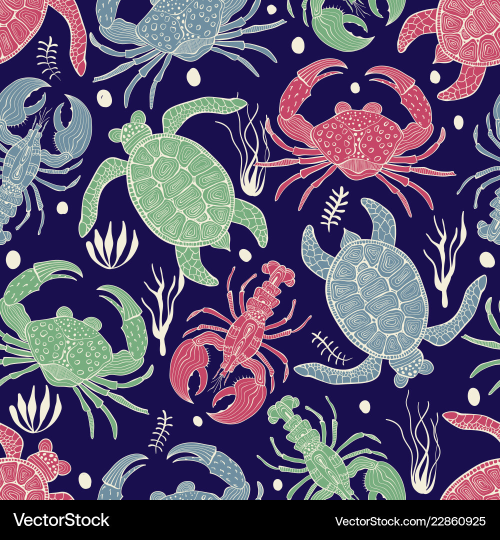 Seamless colourful pattern with turtles crabs Seamless colourful pattern with turtles crabs vector image