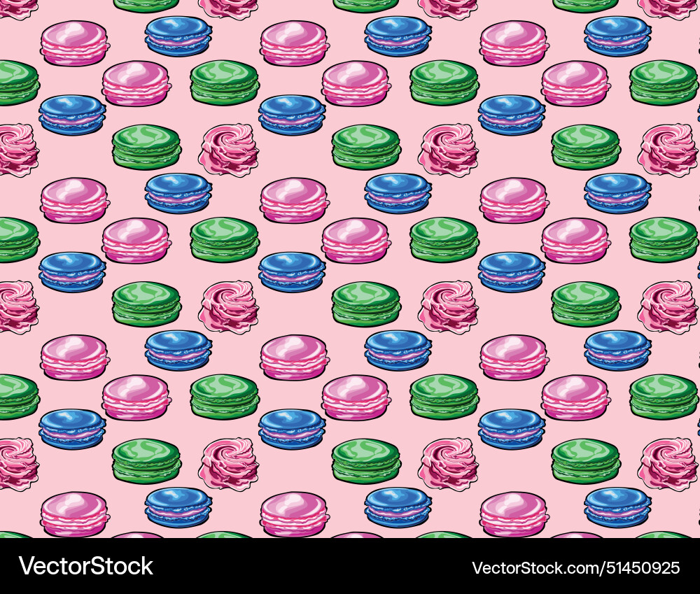 Seamless pattern with macaroons and zefir Vector Image