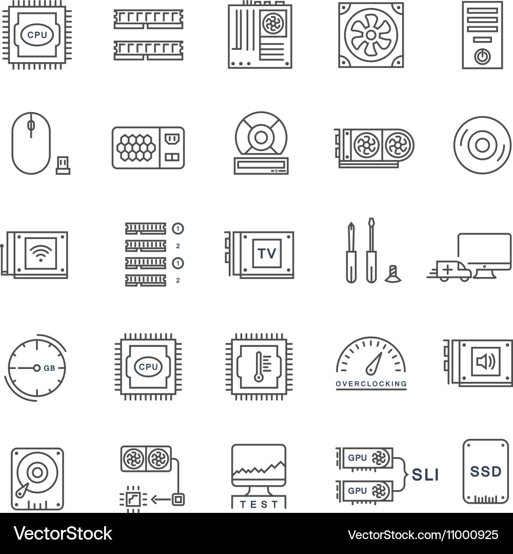 Set flat line icons upgrading computer vector image
