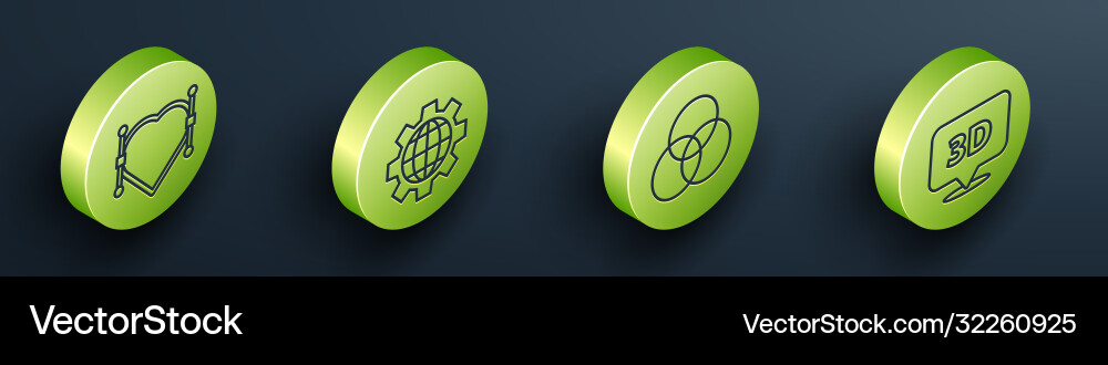 Set isometric heart with bezier curve globe Set isometric heart with bezier curve globe vector image