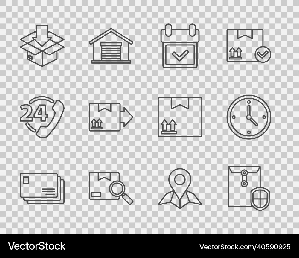 Set line envelope with shield calendar check Set line envelope with shield calendar check vector image
