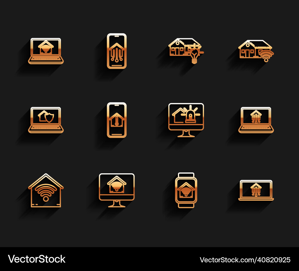 Set line smart home with wi-fi computer monitor Set line smart home with wi-fi computer monitor vector image