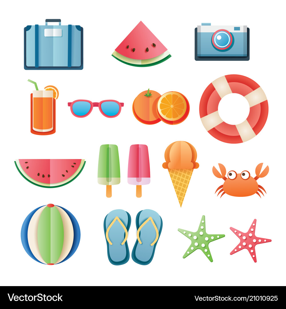 Summer sticker icon set paper art design can Summer sticker icon set paper art design can vector image