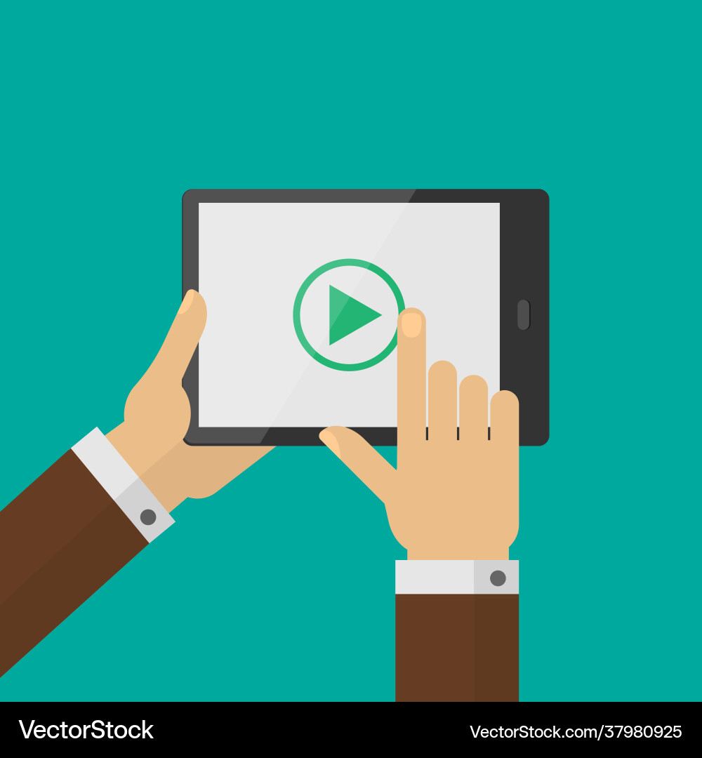 Watching video on tablet play button Royalty Free Vector
