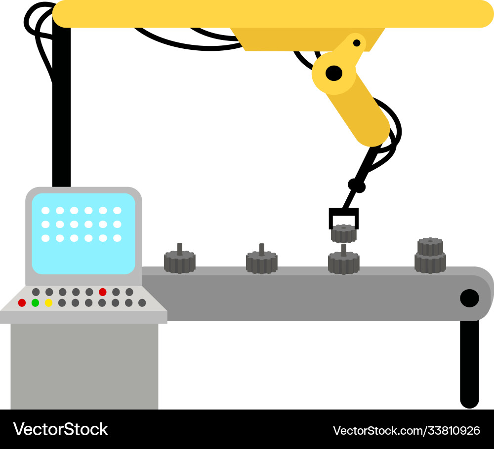 Automated mechanical machine arm working Automated mechanical machine arm working vector image