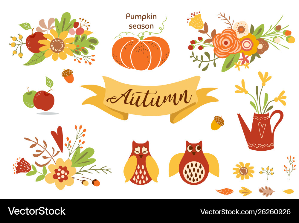 Autumn Floral Clip Art Set Vector Image