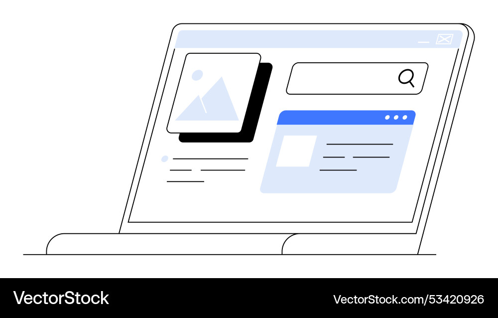 Laptop displaying a website search page with image Vector Image