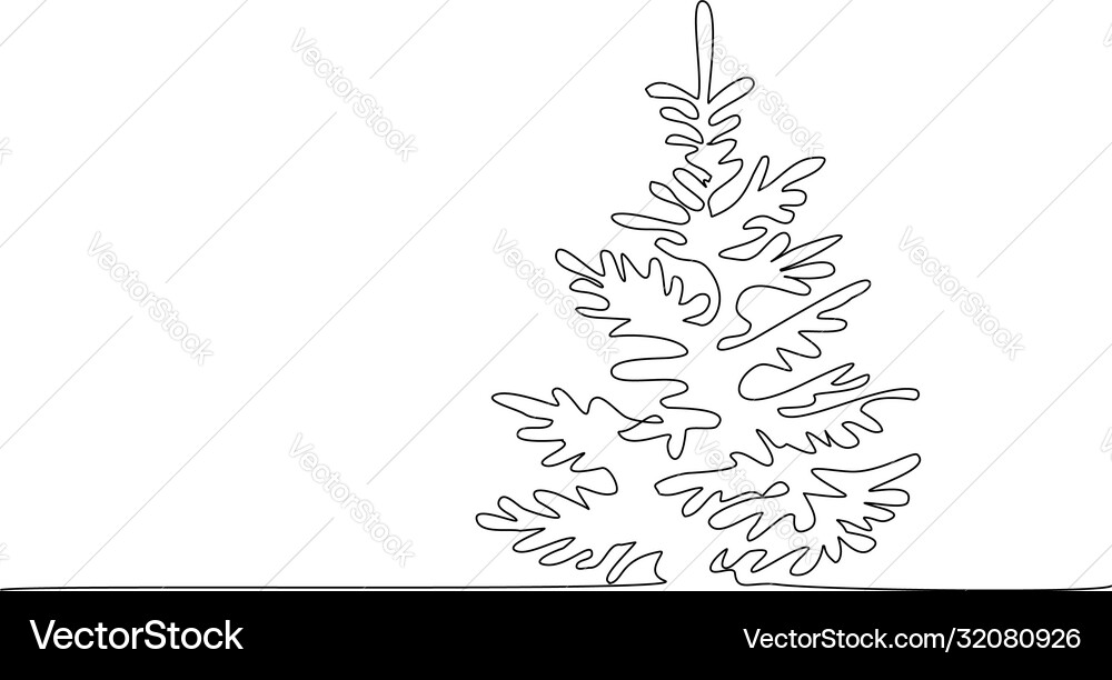 Pine fir trees in a forest continuous one line vector image