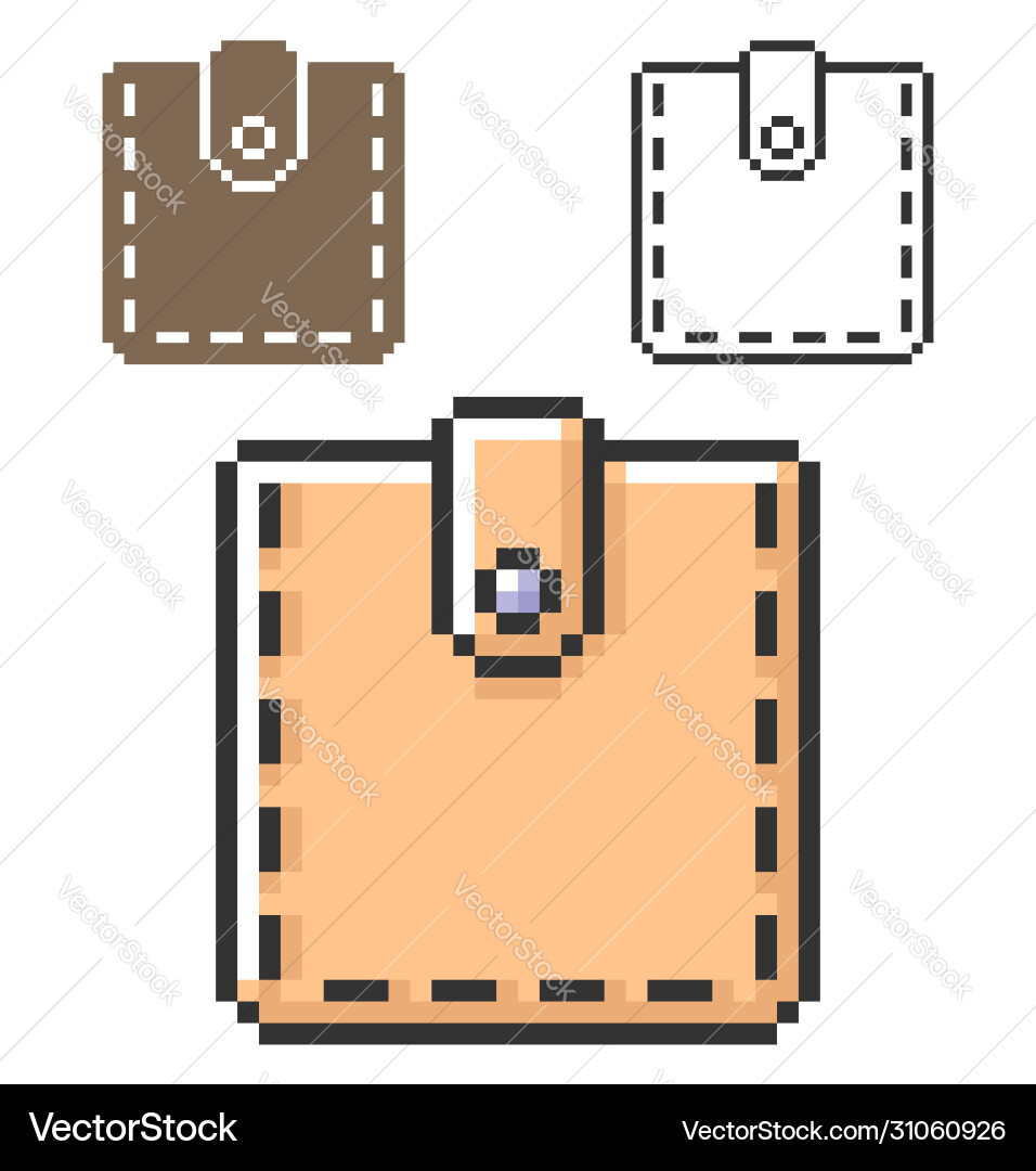 Pixel icon wallet in three variants fully Pixel icon wallet in three variants fully vector image