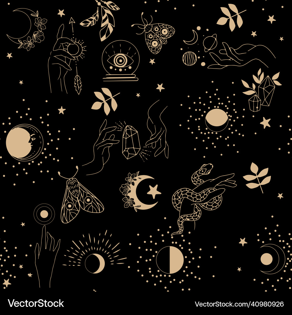 Seamless pattern of magic attributes Seamless pattern of magic attributes vector image